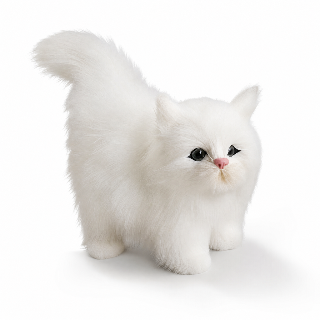 Peluche Chaton Blanc à Poils Longs