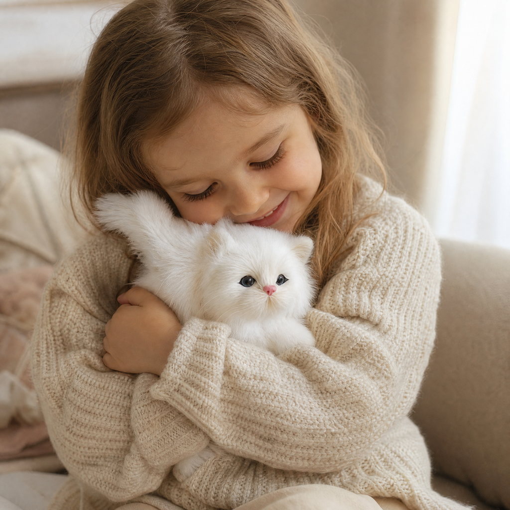 Peluche Chaton Blanc à Poils Longs