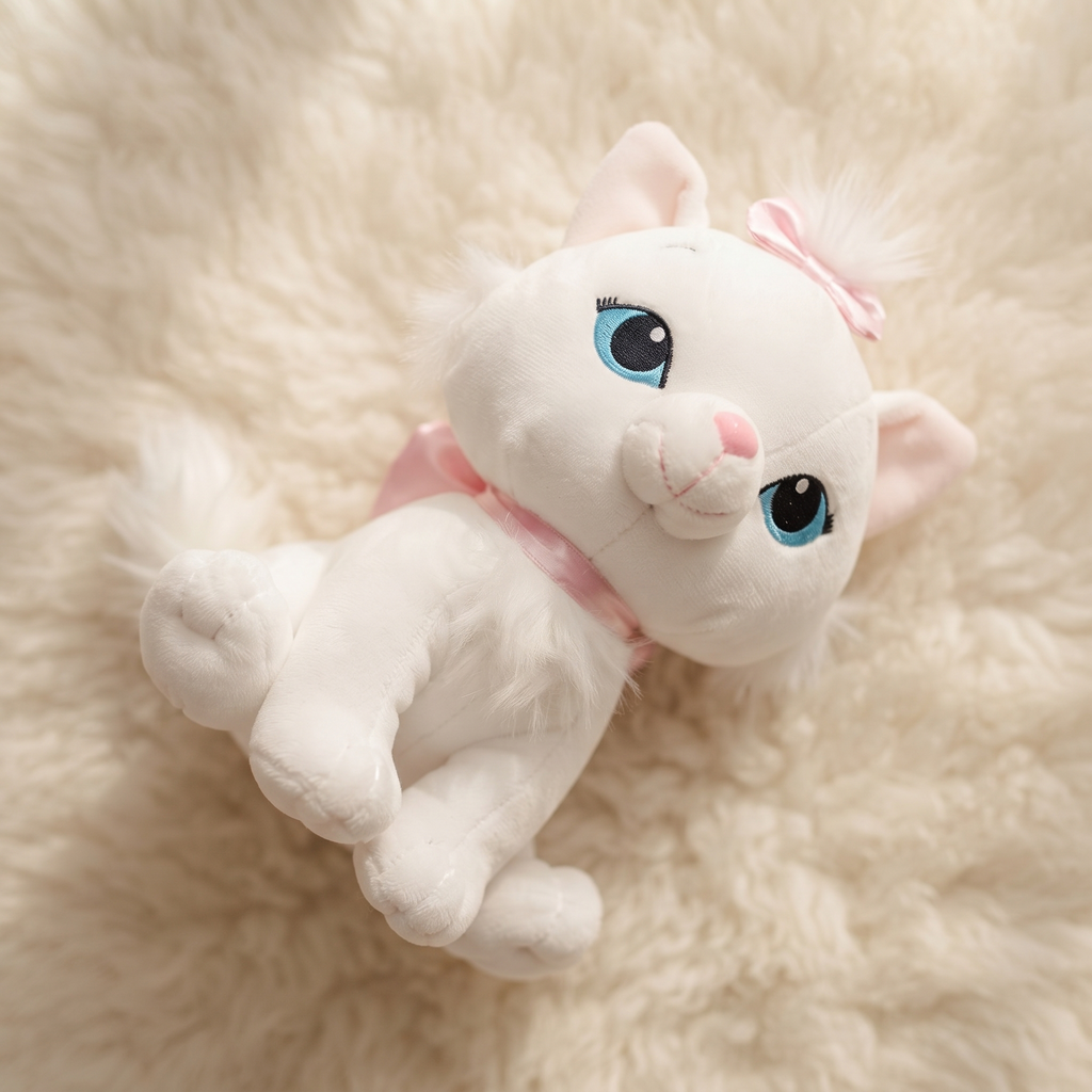 Peluche Chaton Blanc aux Yeux Bleus