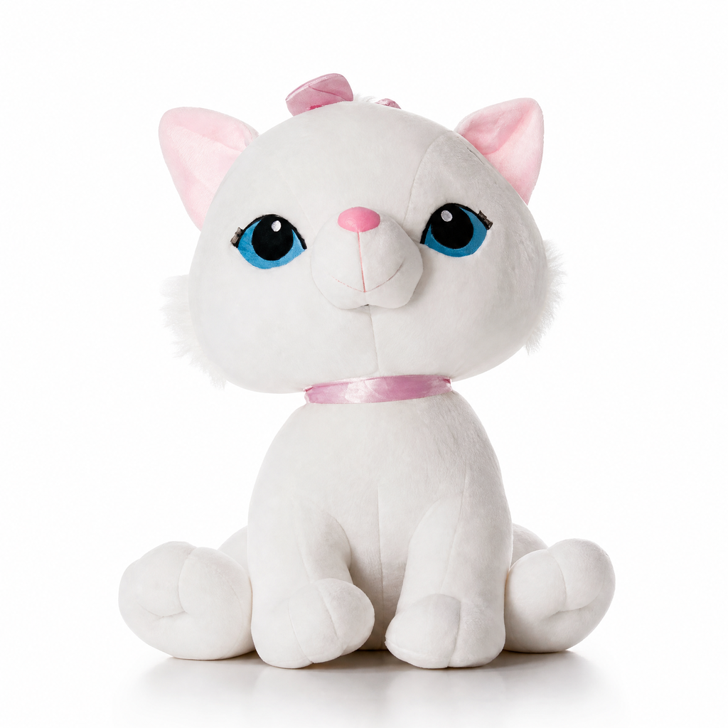 Peluche Chaton Blanc aux Yeux Bleus