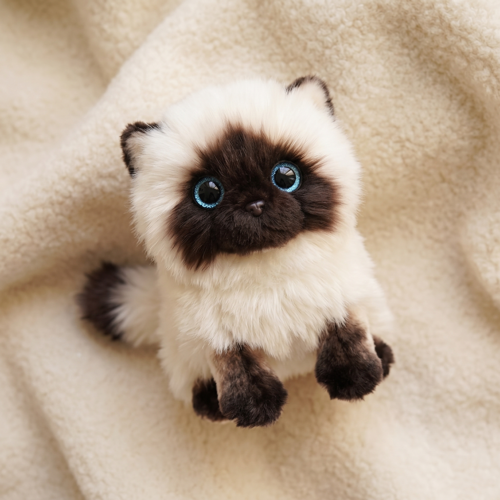 Peluche Chaton Siamois Yeux Bleus