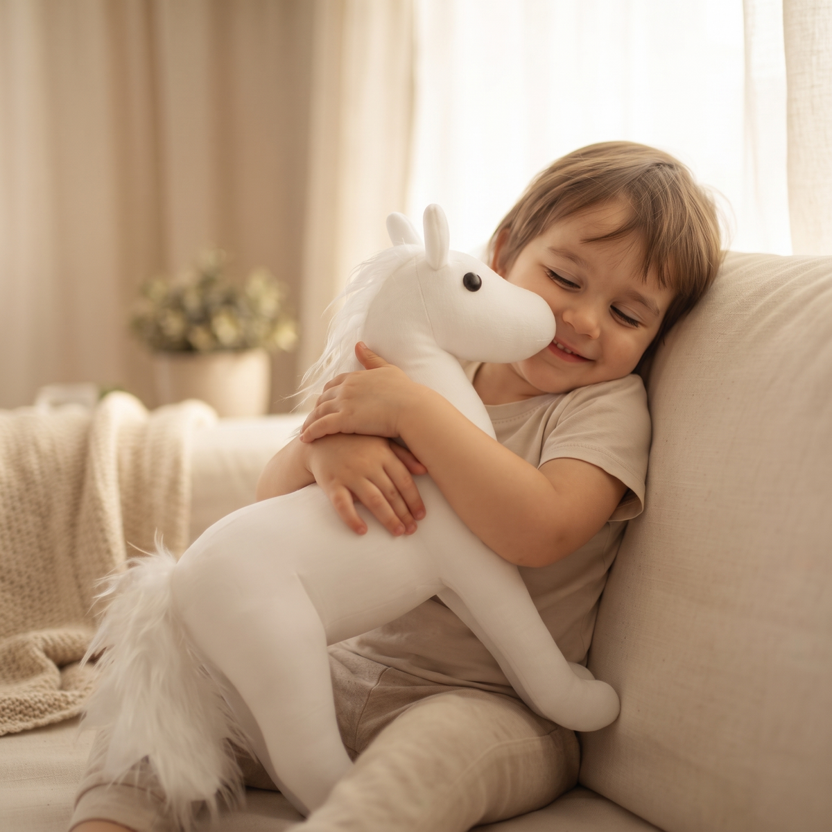 Peluche Cheval Blanc avec Crinière