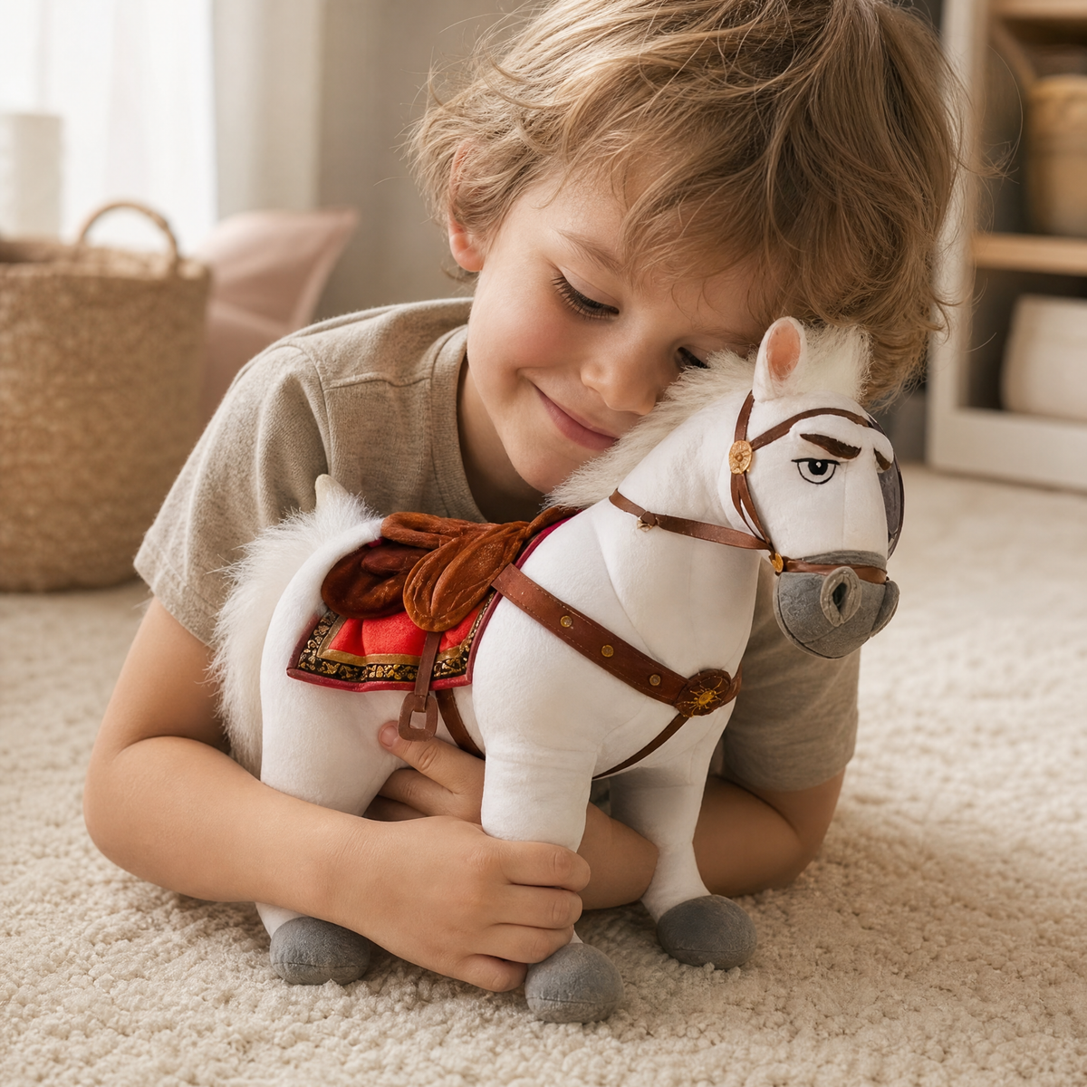 Peluche Cheval Blanc Maximus avec Harnais
