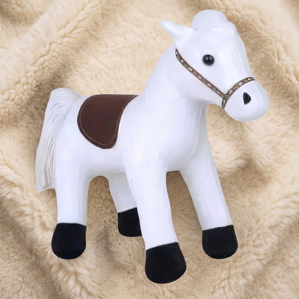 Peluche Cheval Blanc Selle Marron 35 cm