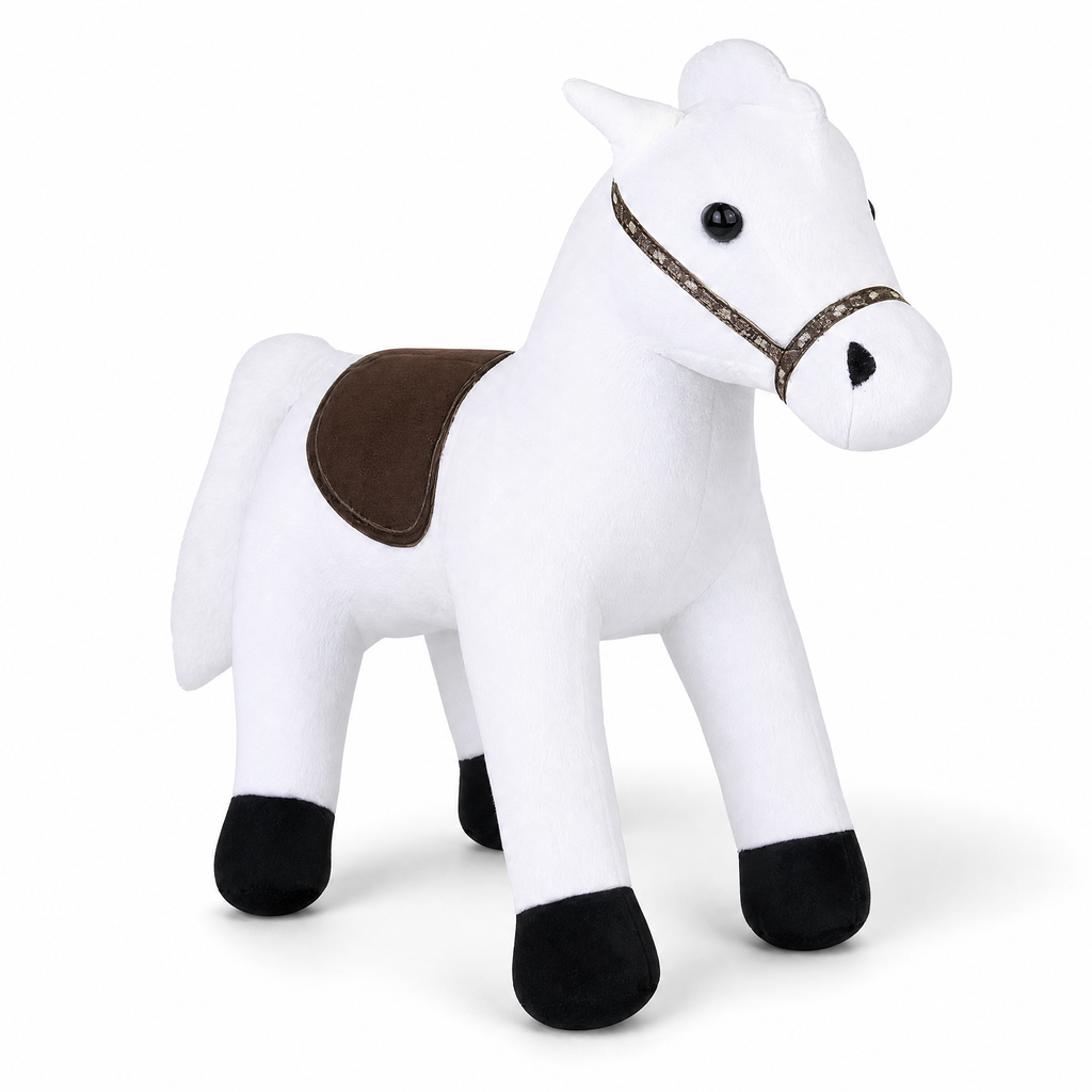 Peluche Cheval Blanc Selle Marron 35 cm