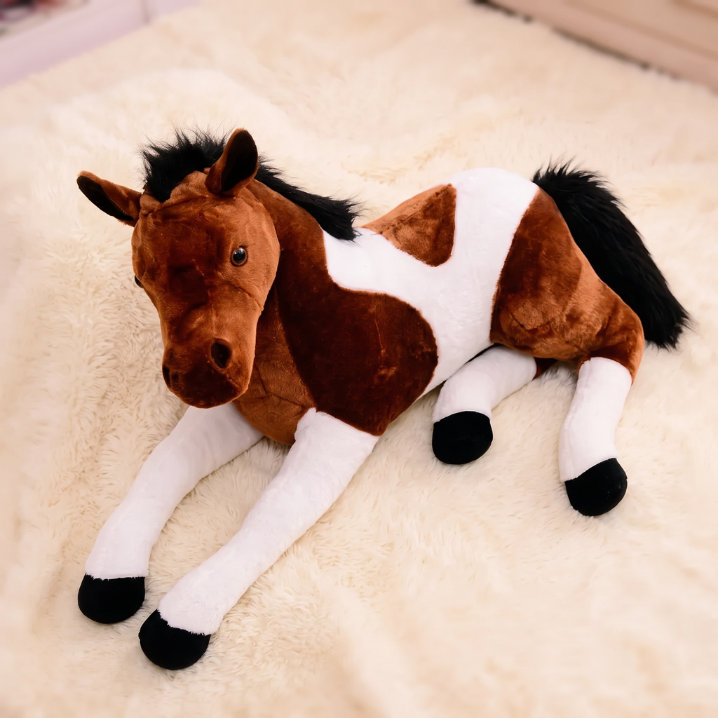 Peluche Cheval Géante Blanc Marron 70cm