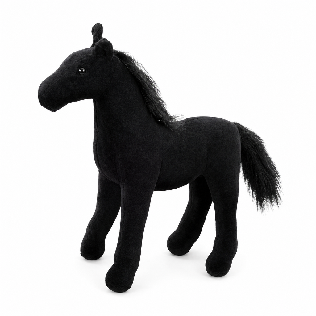 Peluche Cheval Noir à Crinière Soyeuse