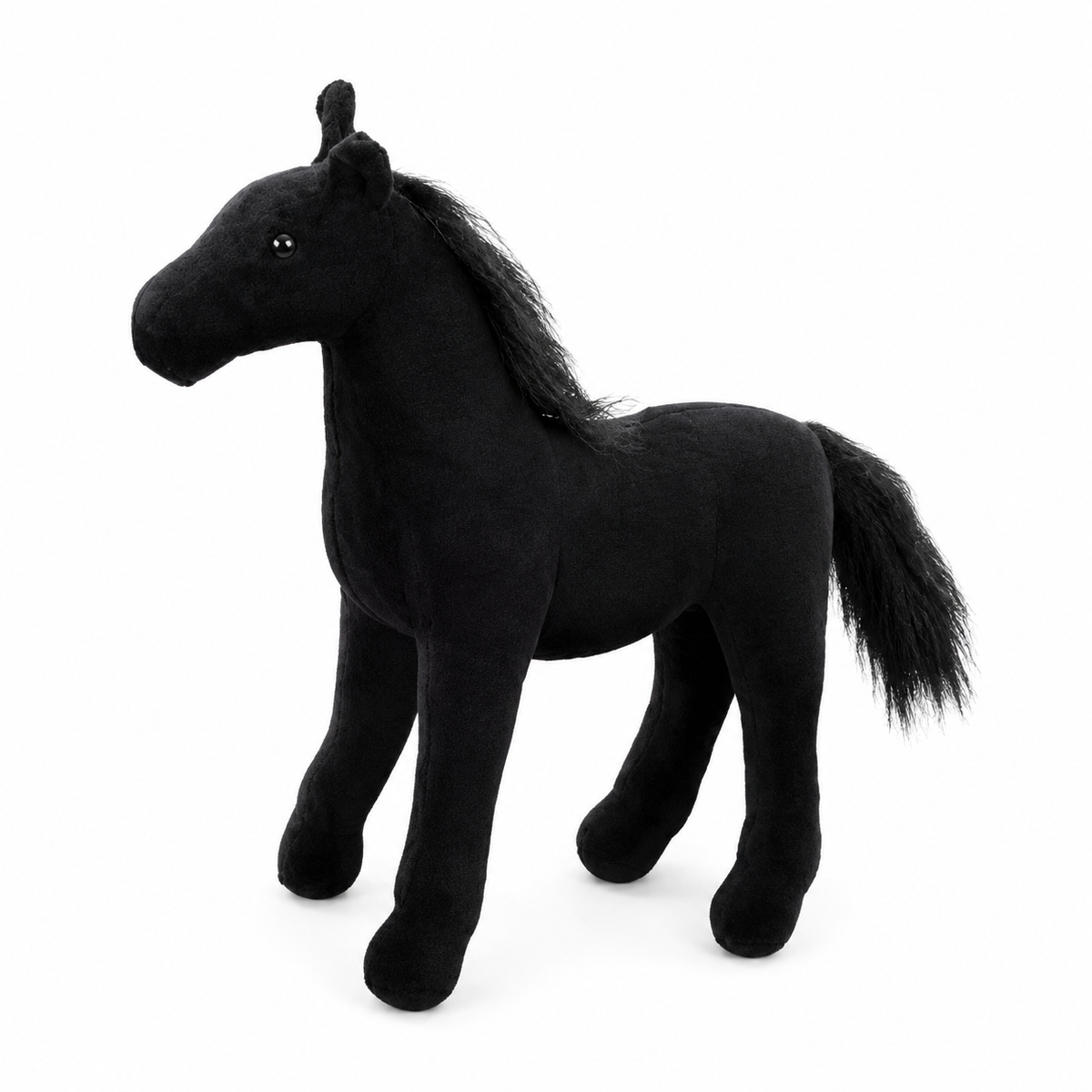 Peluche Cheval Noir à Crinière Soyeuse