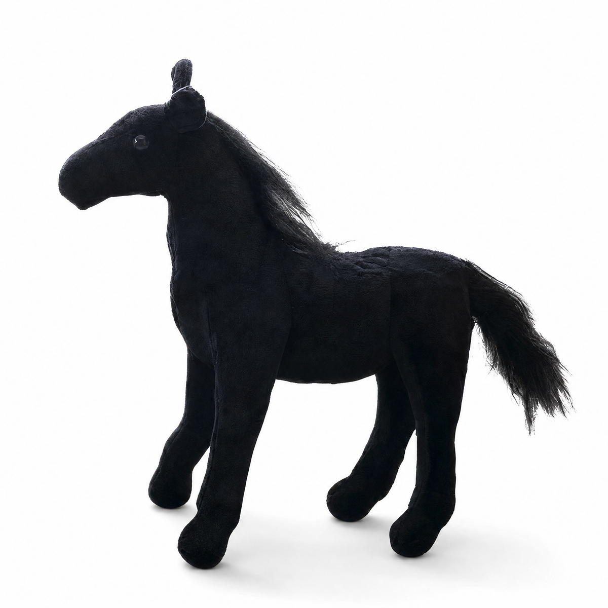 Peluche Cheval Noir à Crinière Soyeuse