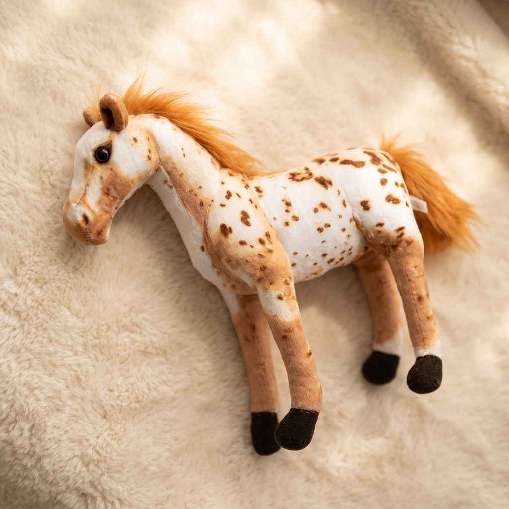 Peluche Cheval Réaliste Blanc et Marron