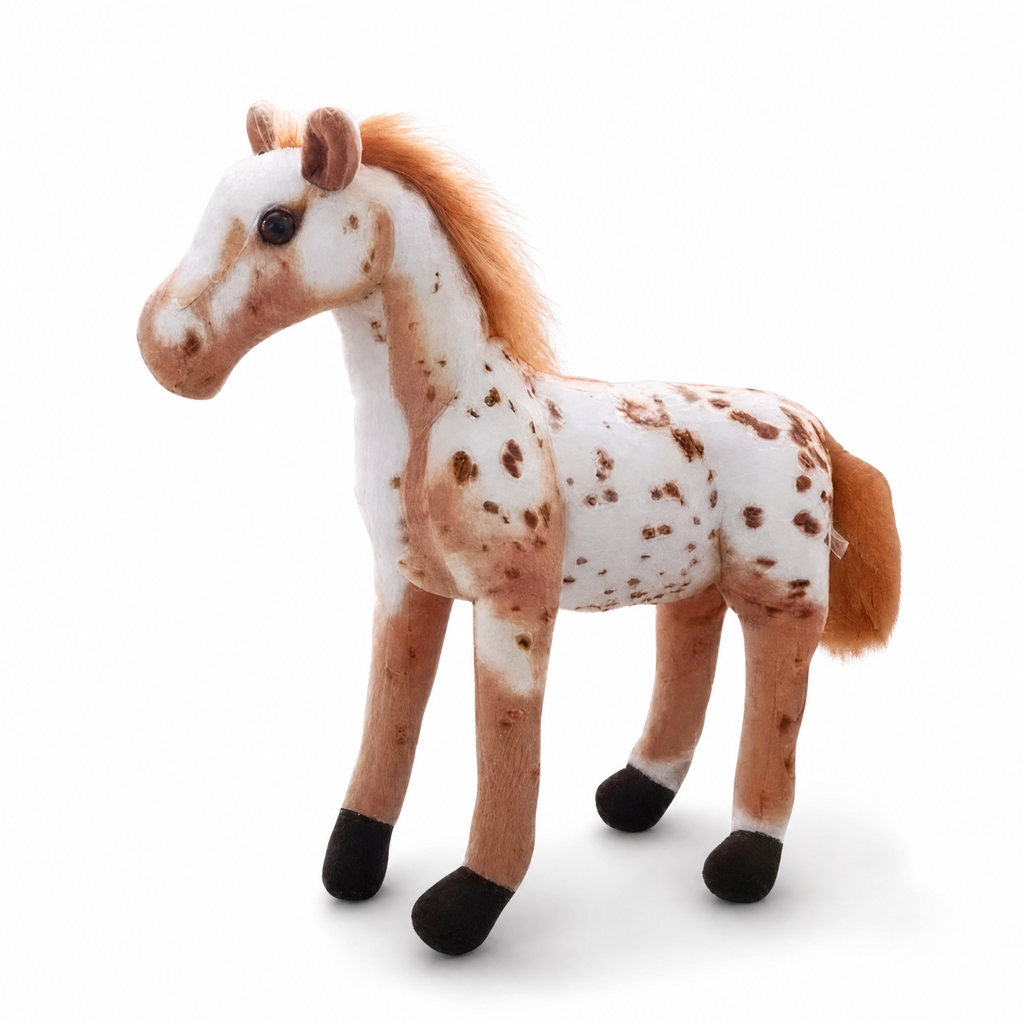 Peluche Cheval Réaliste Blanc et Marron