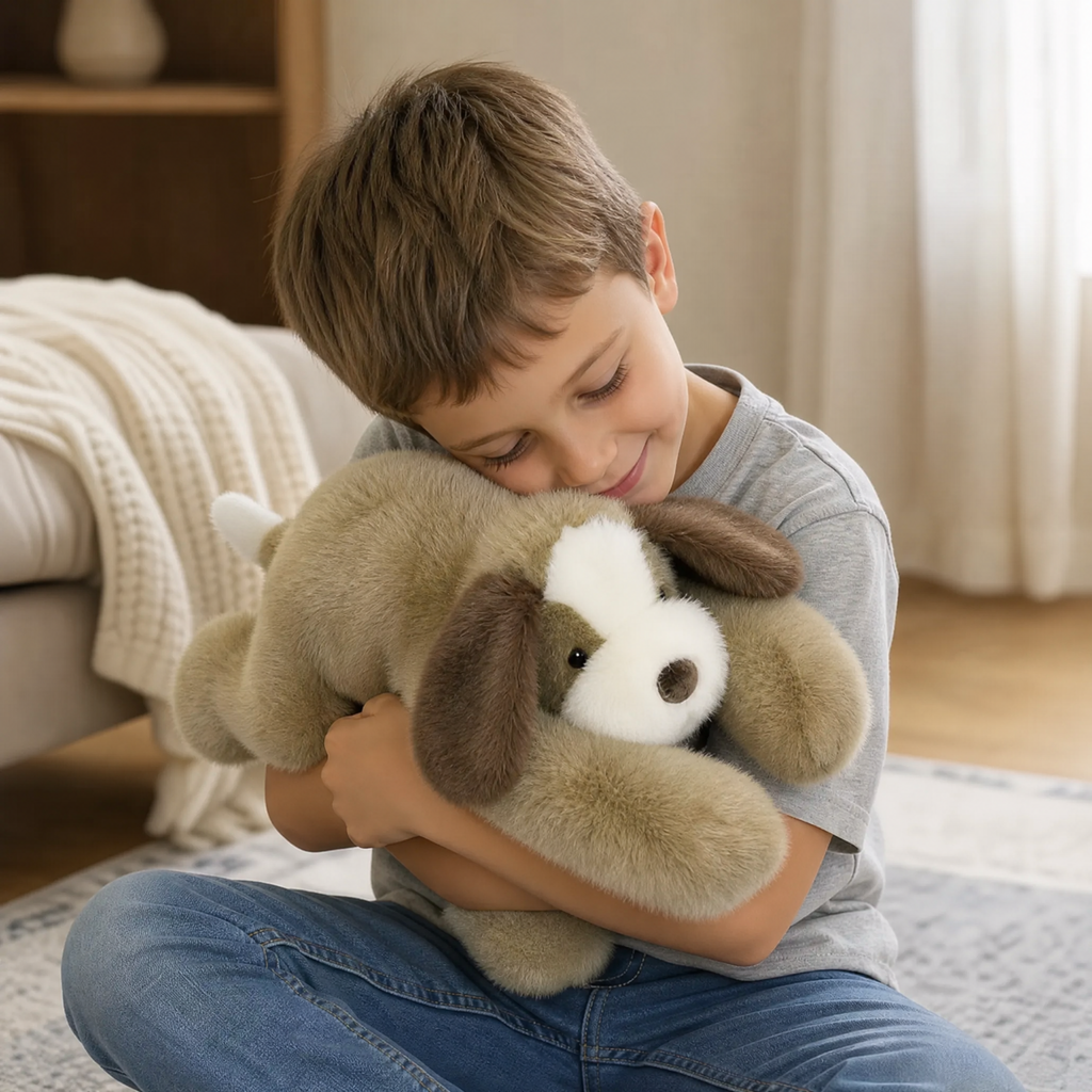 Peluche Chien Lestée Beige Apaisante
