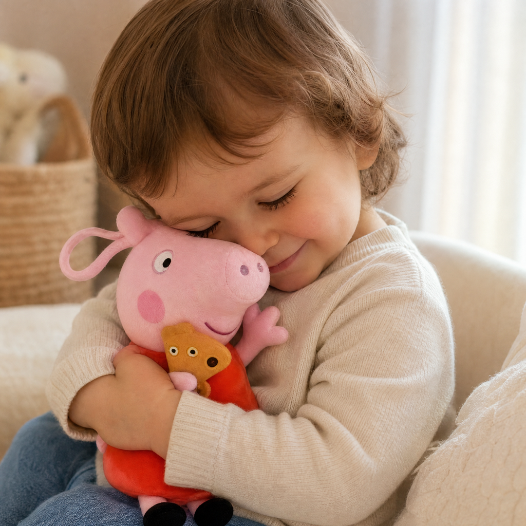 Peluche Cochon Rose Assise avec Ourson
