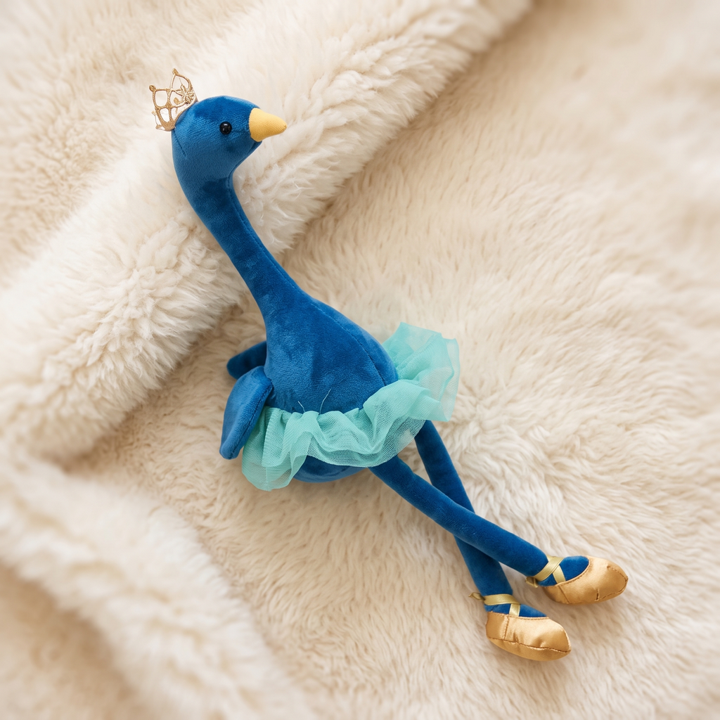 Blauwe flamingoknuffel met gouden kroon, 35 cm