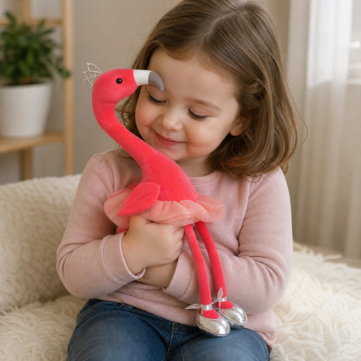 Peluche Flamant Rose 35cm Couronne Douce