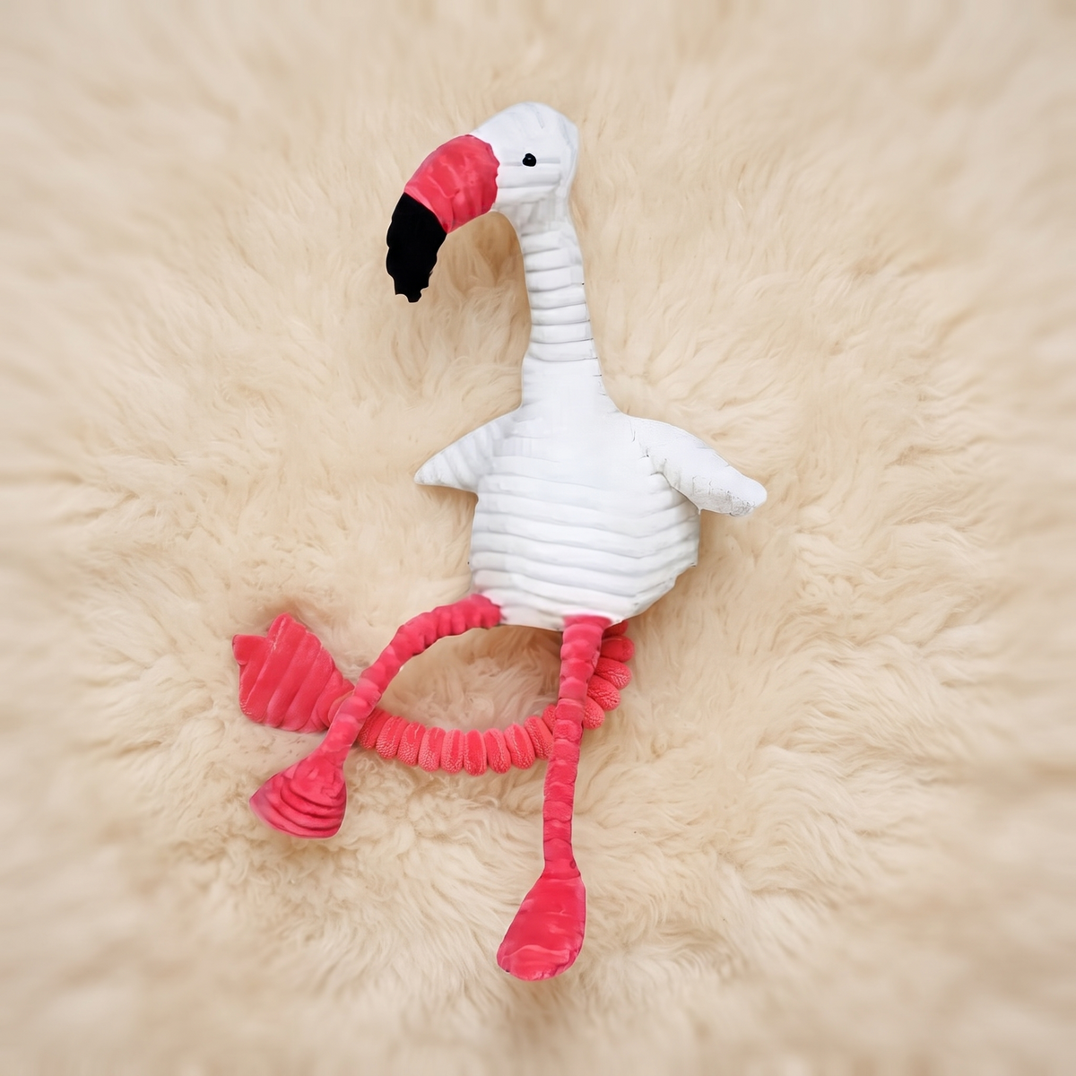 Peluche Flamant Rose Coton Côtelé Blanc