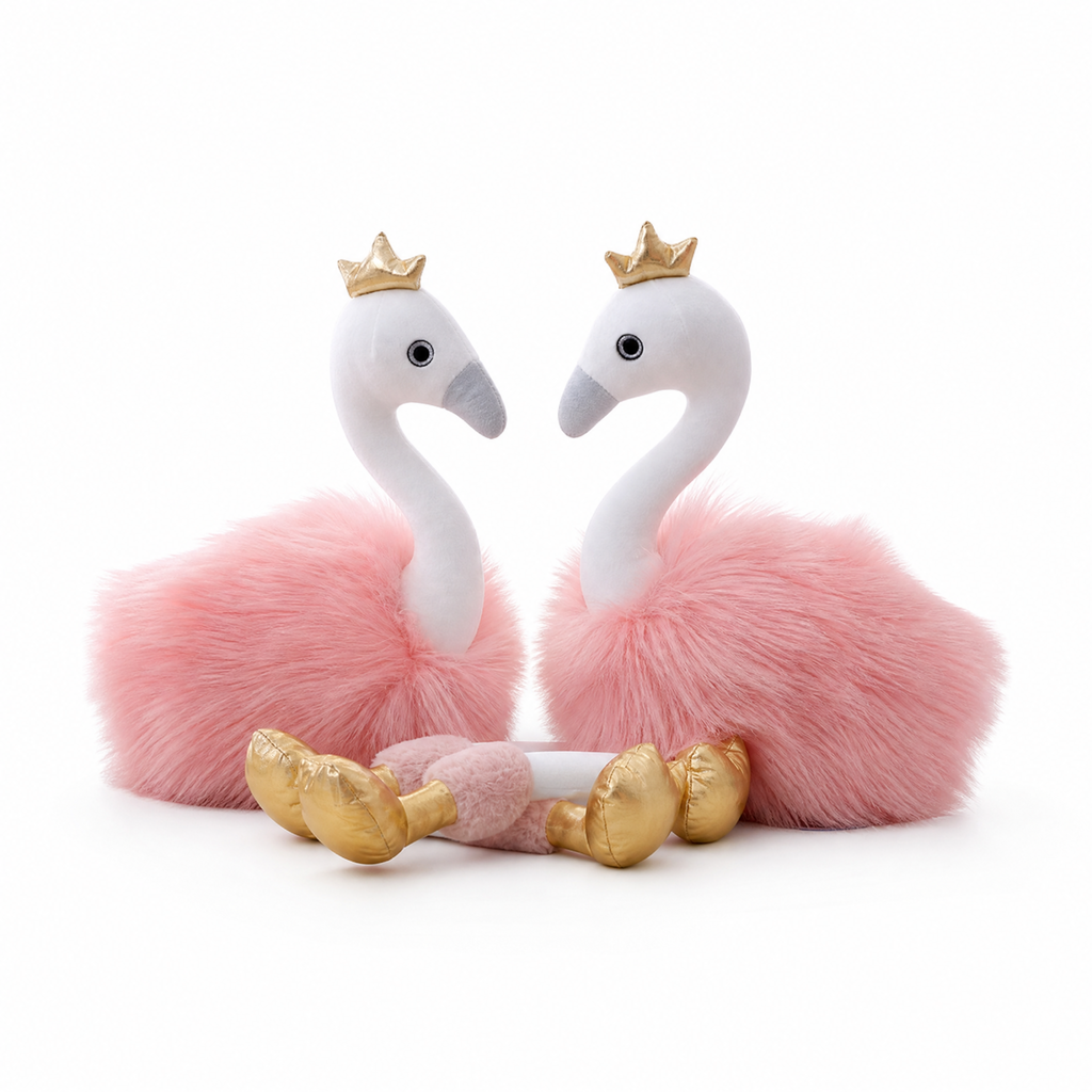 Peluche Flamant Rose Couronne Dorée