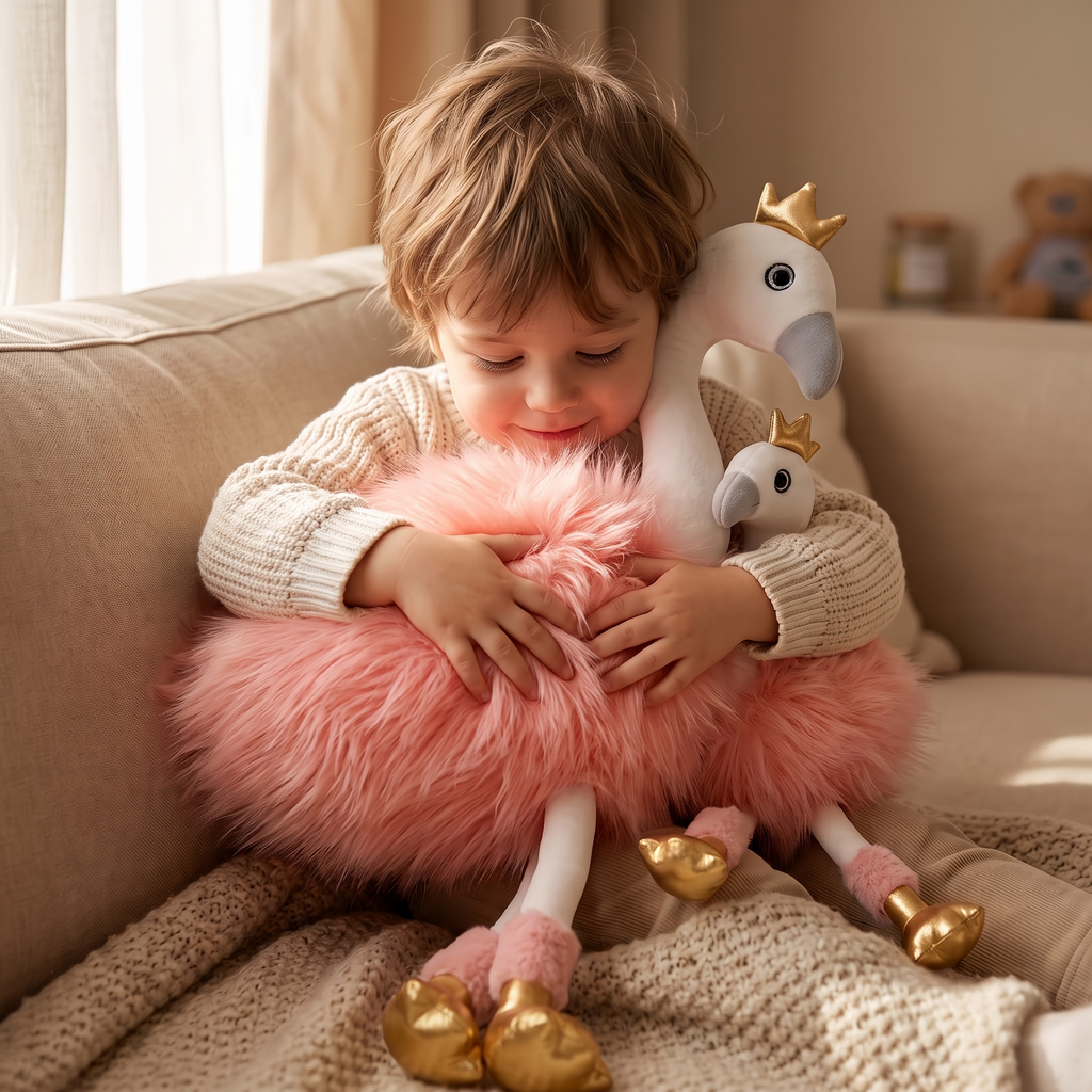 Peluche Flamant Rose Couronne Dorée