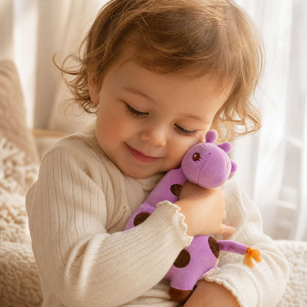 Peluche Girafe Violette Douce avec Taches Noires