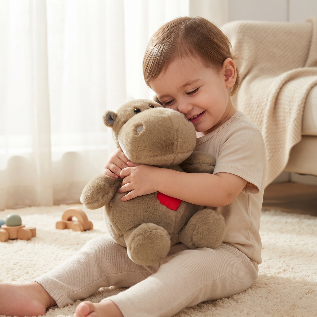 Peluche Hippopotame Cœur Beige ou Gris