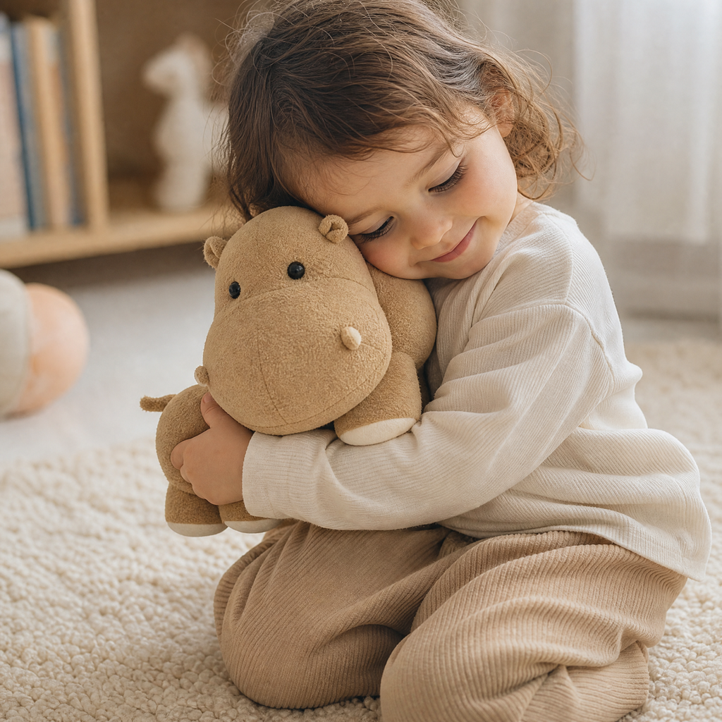 Peluche Hippopotame Debout Beige Quatre Pattes