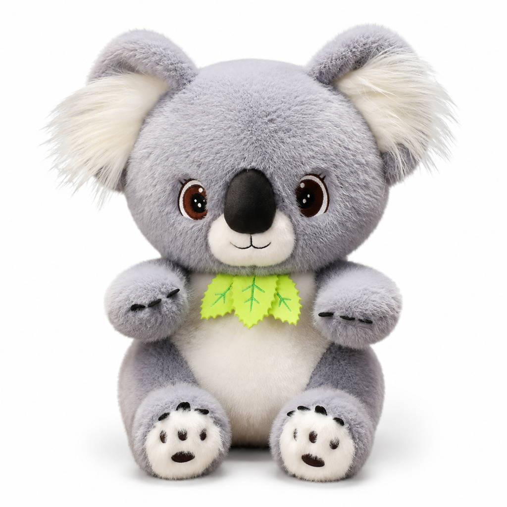 Peluche Koala Gris avec Feuille d'Eucalyptus