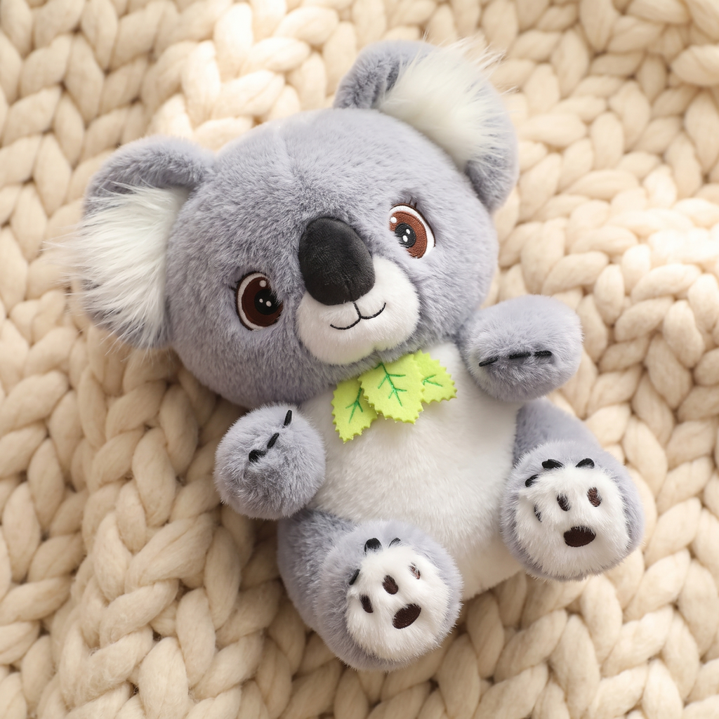 Peluche Koala Gris avec Feuille d'Eucalyptus
