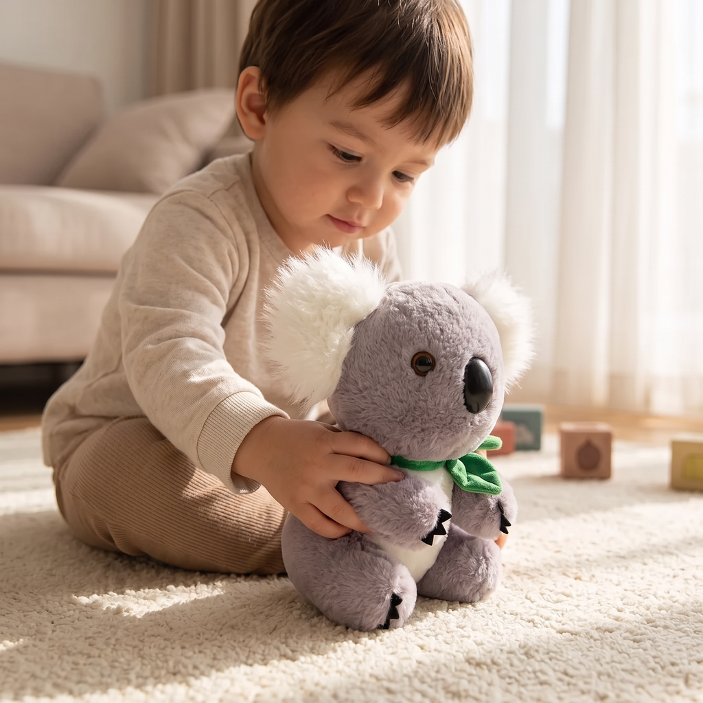 Peluche Koala Gris et Blanc avec Feuille d'Eucalyptus