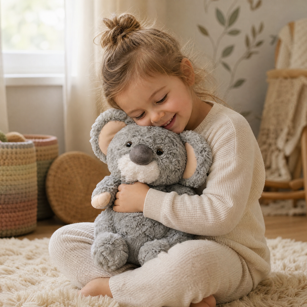 Peluche Koala Grise avec Feuille d'Eucalyptus 35 cm