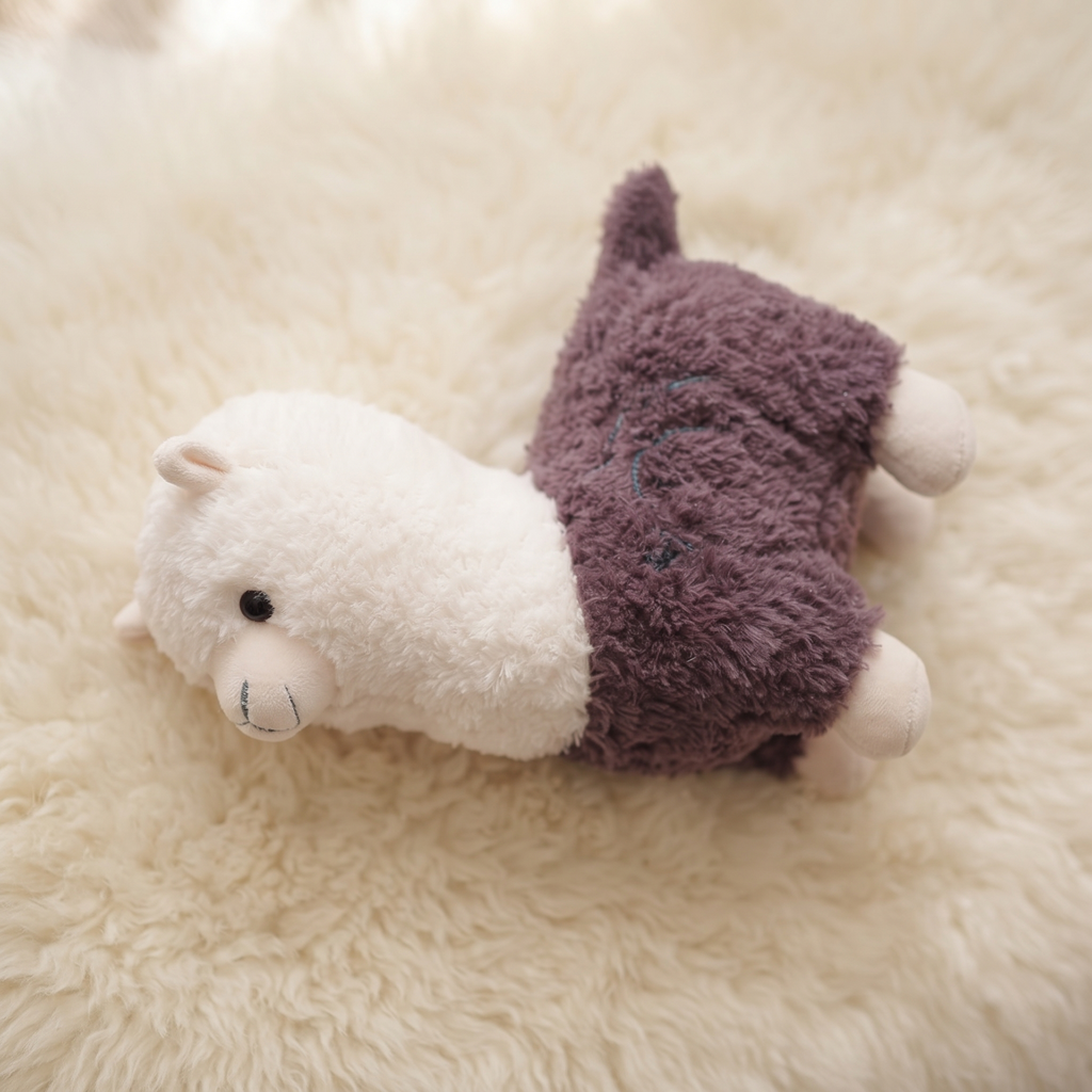 Peluche Lama Bicolore Violet et Crème 28cm