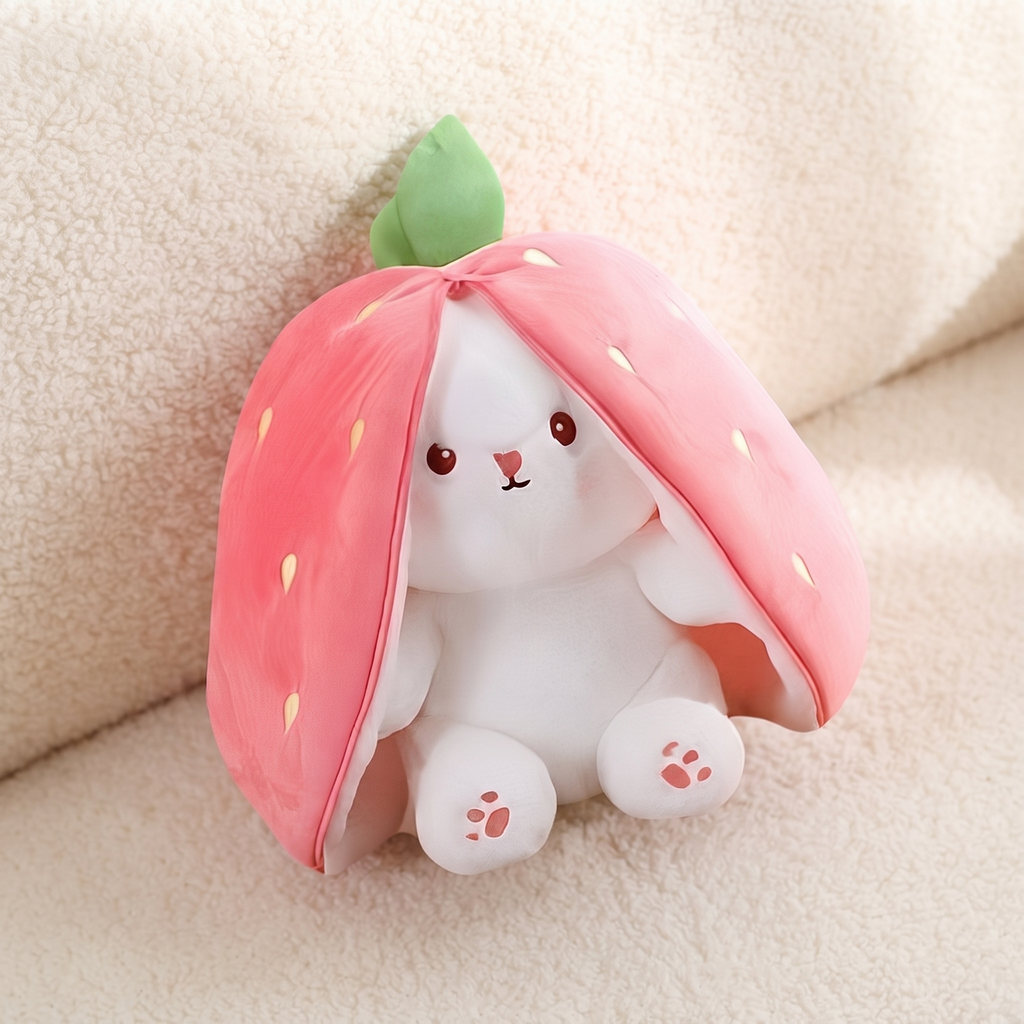 Peluche Lapin Fraise Transformable 2 en 1