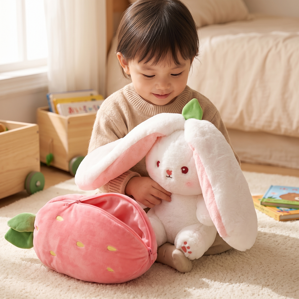 Peluche Lapin Fraise Transformable 2 en 1