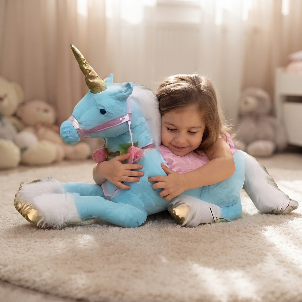 Peluche Licorne Géante Bleue 100 cm