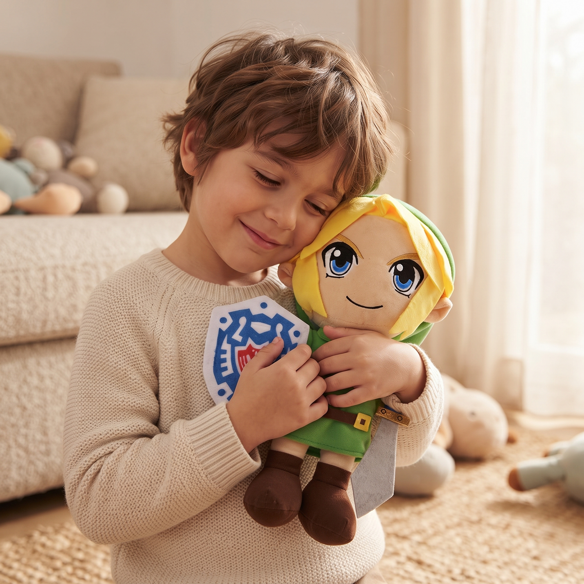 Peluche Link Zelda avec Épée et Bouclier