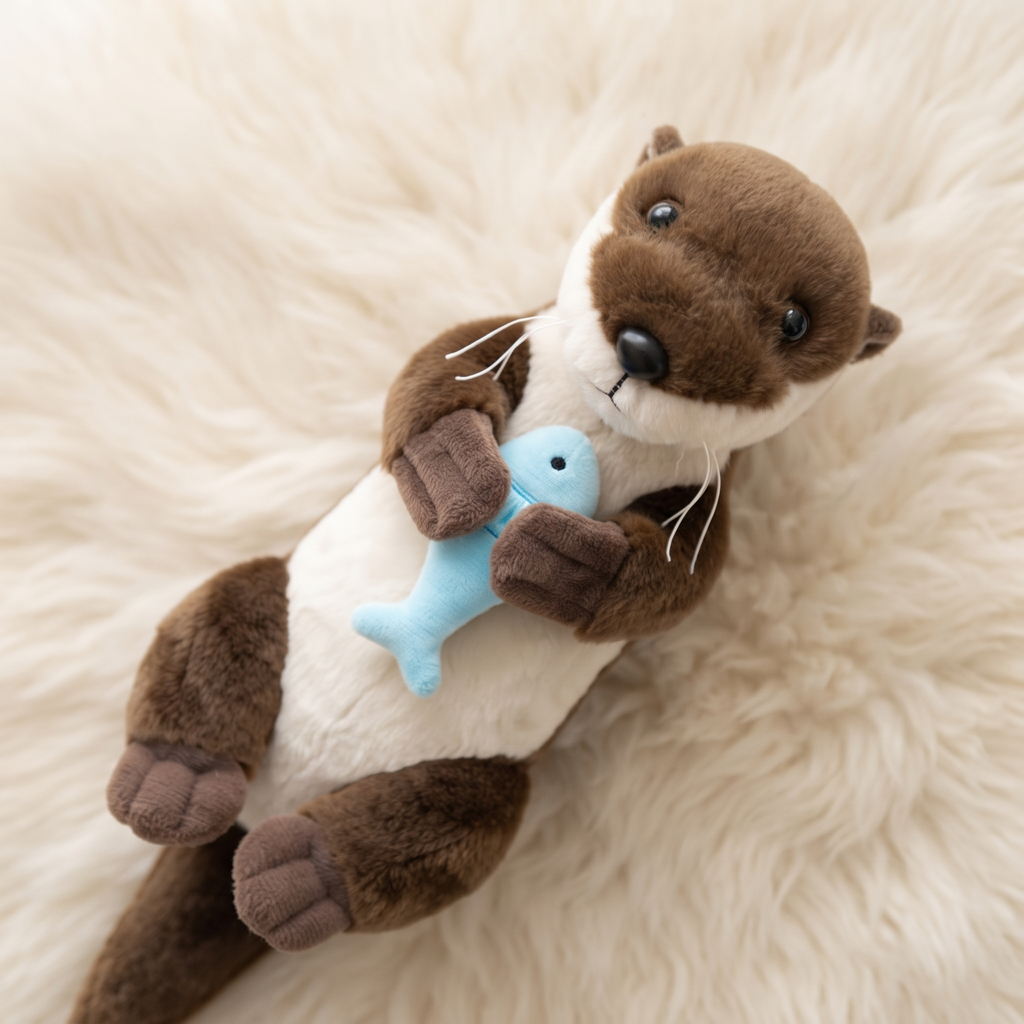 Peluche Loutre Allongée avec Poisson