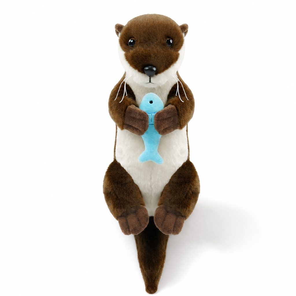 Peluche Loutre Allongée avec Poisson