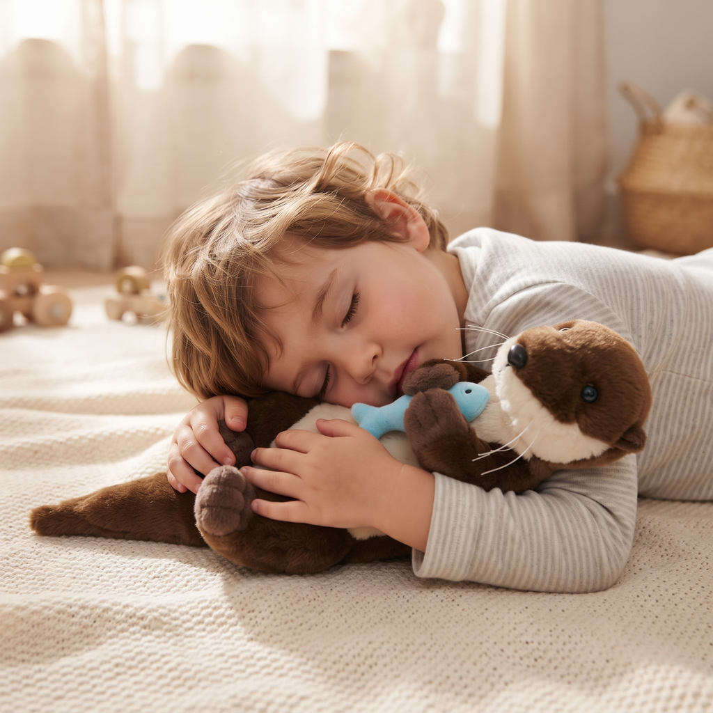 Peluche Loutre Allongée avec Poisson