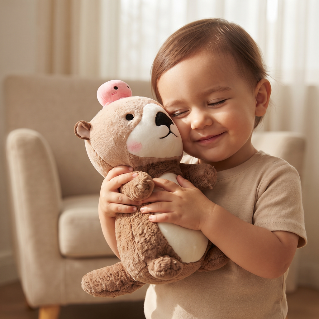 Peluche Loutre avec Poulpe Rose