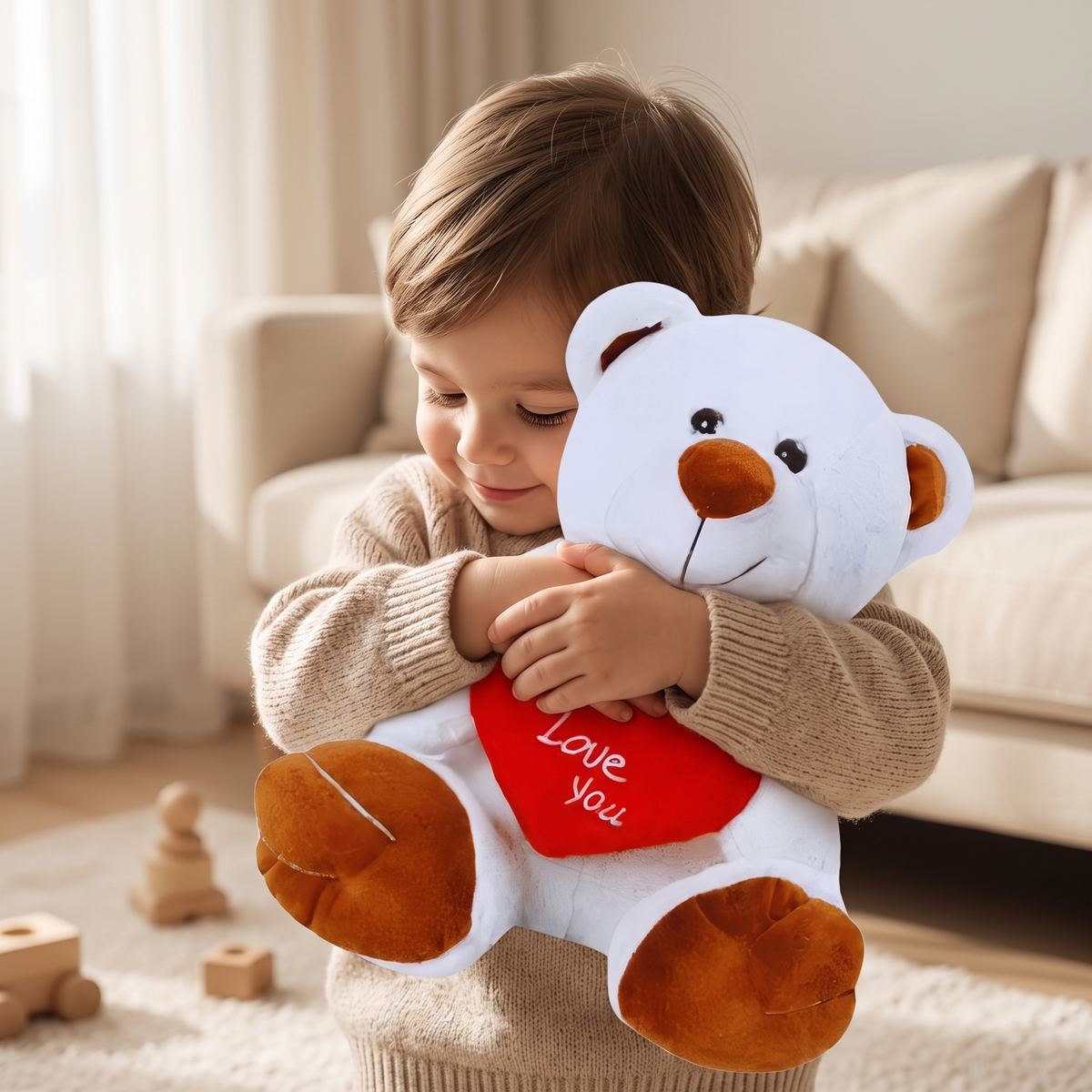 Peluche Ours Blanc Cœur I Love You 33cm