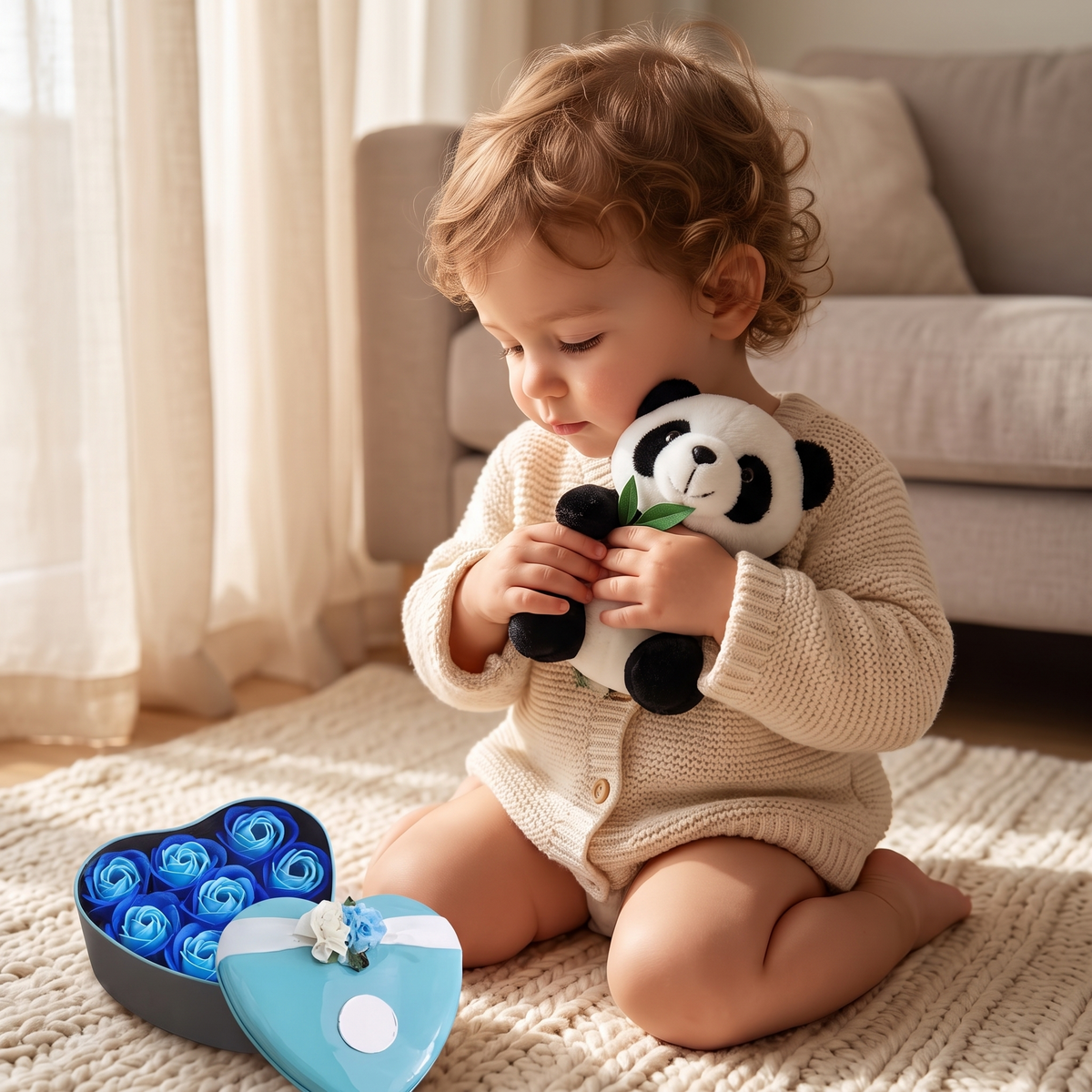 Peluche Panda Coffret Cœur Bleu Saint-Valentin
