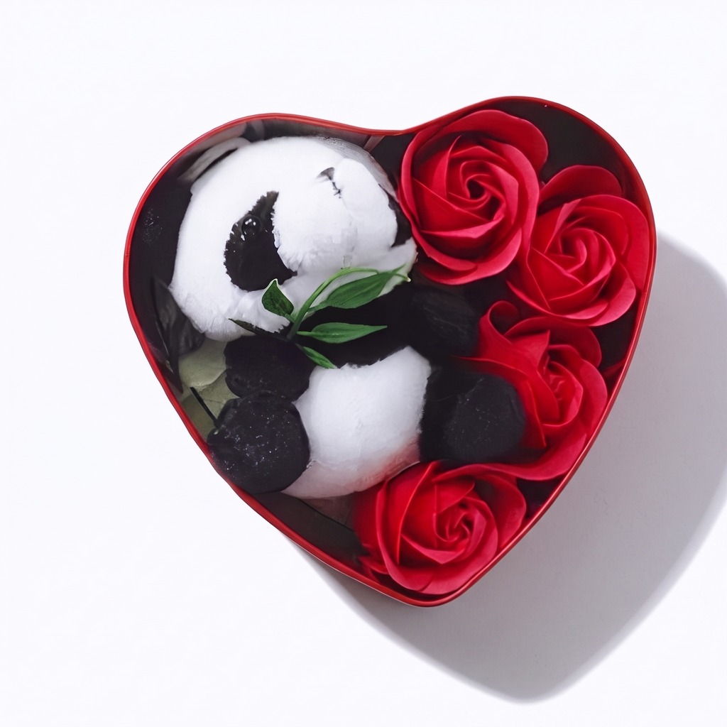 Peluche Panda Saint-Valentin Coffret Cœur & Roses