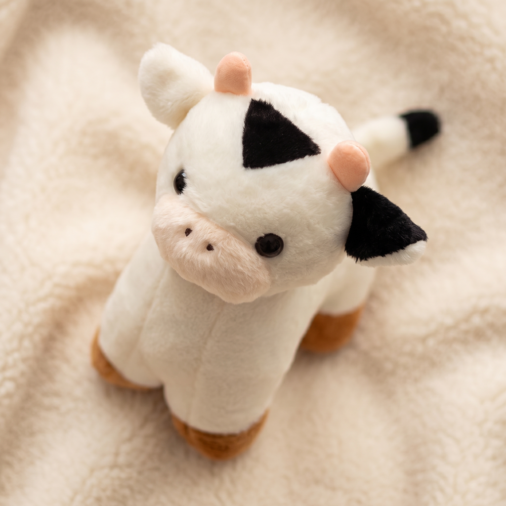 Peluche Vache Bébé Blanc et Noir