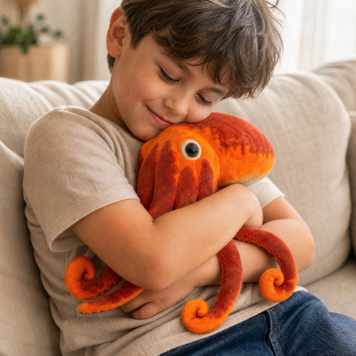 Peluche Pieuvre Réaliste Orange à Tentacules