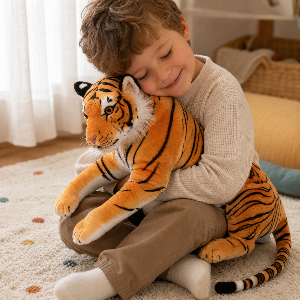 Peluche Tigre Géante Réaliste Allongée