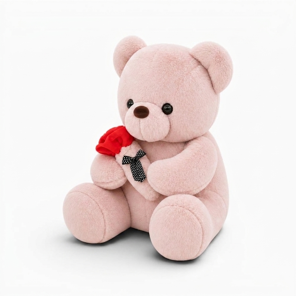 Ourson en Peluche Rose avec Rose Rouge