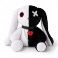 Peluche Lapin Gothique Noir et Blanc avec Cœur