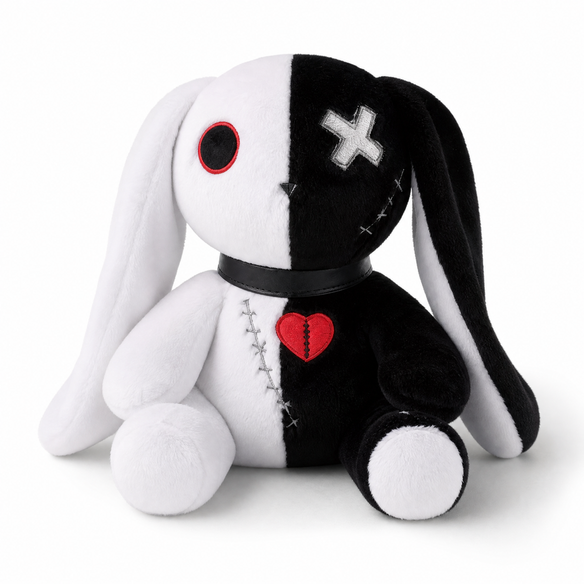 Peluche Lapin Gothique Noir et Blanc avec Cœur