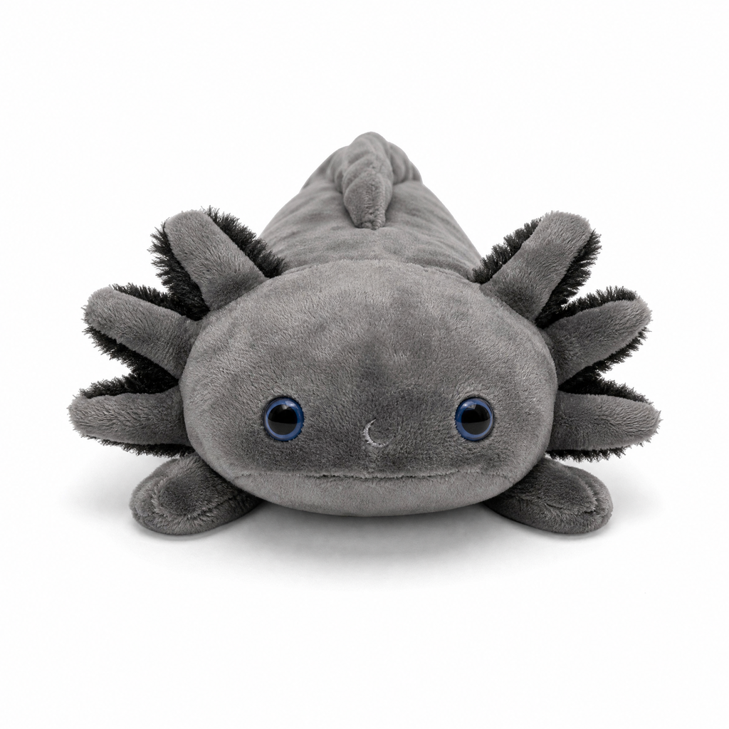 Peluche Axolotl Réaliste Noire aux Yeux Bleus