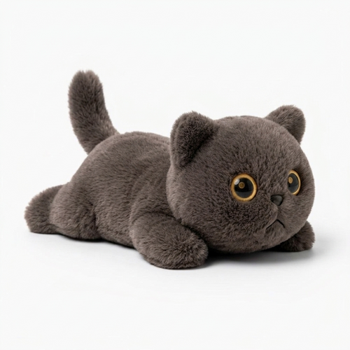Peluche Chat Noir Couché aux Grands Yeux