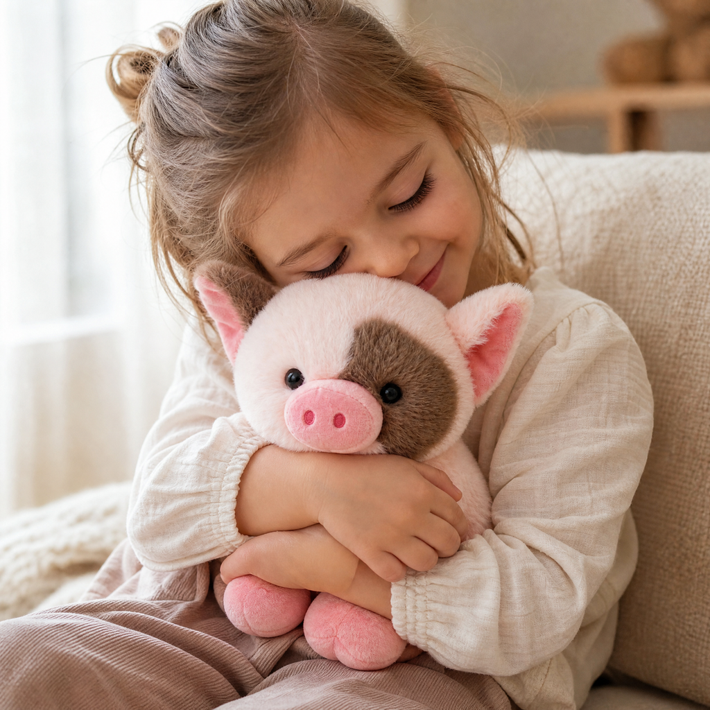 Peluche Cochon Rose avec Tache Marron